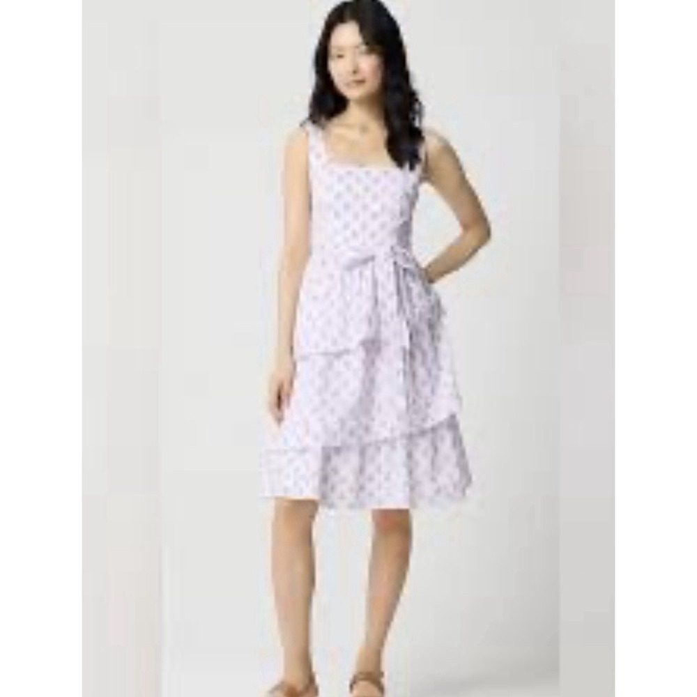 J.CREW White Purple Floral Smocked Square Neck Sleeveless Midi Dress Sz 4P $118